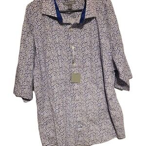 Paulo Solari Men 4X big‎ Tall Dress Shirt - Geometric, blue white short sleeve